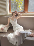 Mermaid Spaghetti Straps White Long Evening Dress Prom Dresses SD2813