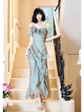 Mermaid Spaghetti Straps Ruffles Long Evening Dress Prom Dresses SD2814