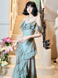 Mermaid Spaghetti Straps Ruffles Long Evening Dress Prom Dresses SD2814