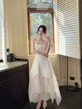 A Line Square Neckline White Ankle Length Evening Dress Prom Dresses SD2815