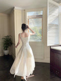 A Line Square Neckline White Ankle Length Evening Dress Prom Dresses SD2815