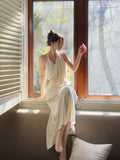 Mermaid Halter Ruffles Long Evening Dress White Prom Dresses SD2816