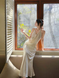 Mermaid Halter Ruffles Long Evening Dress White Prom Dresses SD2816