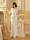 Mermaid Halter Ruffles Long Evening Dress White Prom Dresses SD2816