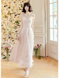 A Line Spaghetti Straps Pink Ankle Length Evening Dress Prom Dresses SD2817