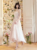 A Line Spaghetti Straps Pink Ankle Length Evening Dress Prom Dresses SD2817