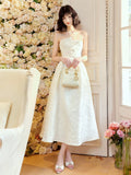 A Line Strapless Neckline White Ankle Length Evening Dress Prom Dresses SD2818