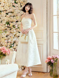A Line Strapless Neckline White Ankle Length Evening Dress Prom Dresses SD2818