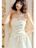 A Line Strapless Neckline White Ankle Length Evening Dress Prom Dresses SD2818