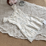 A line Sweetheart Cap Sleeves Blue Floral Dress Short Holiday Dresses SD281