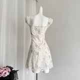 A line Sweetheart Cap Sleeves Blue Floral Dress Short Holiday Dresses SD281