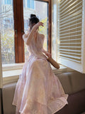 A Line Halter Pink Chiffon Floral Ankle Length Evening Dress Prom Dresses SD2821