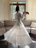 A Line V Neckline Long Sleeves Chiffon White Ankle Length Evening Dress Prom Dresses SD2825