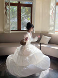 A Line V Neckline Long Sleeves Chiffon White Ankle Length Evening Dress Prom Dresses SD2825