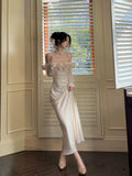 Mermaid Off The Shoulder Flowers Satin Long Evening Dress Prom Dresses SD2826