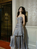 Mermaid Spaghetti Straps Gray Long Length Evening Dress Prom Dresses SD2827
