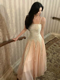 A Line Spaghetti Straps Pink Chiffon Ankle Length Evening Dress Prom Dresses SD2829