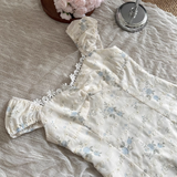 A line Sweetheart Cap Sleeves Blue Floral Dress Long Holiday Dresses SD282