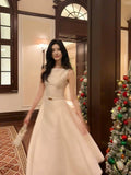 A Line Scoop Neckline White Ankle Length Evening Dress Prom Dresses SD2831