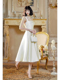Sheath Square Neckline White Evening Dress Lace Prom Dresses SD2833