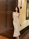 Mermaid Spaghetti Straps Sequin Ankle Length Evening Dress Prom Dresses SD2834
