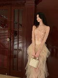 High Low Spaghetti Straps Tulle Pink Floral Ankle Length Evening Dress Prom Dresses SD2838