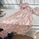 A line Strapless Short Sleeves Pink Floral Dress Long Holiday Dresses SD283