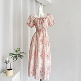 A line Strapless Short Sleeves Pink Floral Dress Long Holiday Dresses SD283