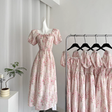 A line Strapless Short Sleeves Pink Floral Dress Long Holiday Dresses SD283