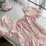A line Strapless Short Sleeves Pink Floral Dress Long Holiday Dresses SD283