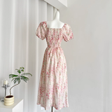 A line Strapless Short Sleeves Pink Floral Dress Long Holiday Dresses SD283