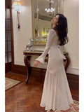 Mermaid Squere Neckline Satin Ankle Length Evening Dress Prom Dresses SD2841
