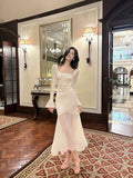 Mermaid Squere Neckline Satin Ankle Length Evening Dress Prom Dresses SD2841