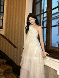 A Line Halter Neckline Chiffon Ruffles Evening Dress Prom Dresses SD2843
