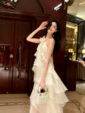 A Line Halter Neckline Chiffon Ruffles Evening Dress Prom Dresses SD2843