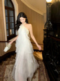 A Line Halter Neckline Chiffon Ruffles Evening Dress Prom Dresses SD2843