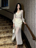 Mermaid V Neckline Chiffon Ankle Length Evening Dress Prom Dresses SD2845