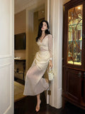 Mermaid V Neckline Chiffon Ankle Length Evening Dress Prom Dresses SD2845