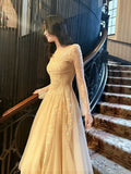 A line V Neckline Lace Ankle Length Evening Dress Prom Dresses SD2846