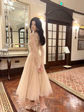 A line V Neckline Lace Ankle Length Evening Dress Prom Dresses SD2846