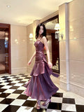 Mermaid Spaghetti Straps Long Length Grape Evening Dress Prom Dresses SD2848 HZ0628