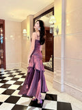 Mermaid Spaghetti Straps Long Length Grape Evening Dress Prom Dresses SD2848 HZ0628