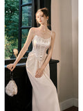 A line Spaghetti Straps Pink Ankle Length Evening Dress Prom Dresses SD2850