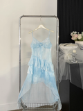 High Low Spaghetti Straps Ice Blue Ombre Dress Beach Holiday Dresses SD285