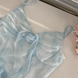 High Low Spaghetti Straps Ice Blue Ombre Dress Beach Holiday Dresses SD285