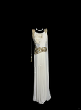 A line Square Neckline White Chiffon Prom Dress Ruffle Long Party Dress SD2906