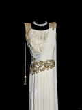 A line Square Neckline White Chiffon Prom Dress Ruffle Long Party Dress SD2906