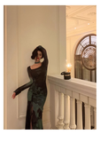 Sheath Square Neckline Long Sleeves Green Long Prom Dresses Birthday Dress SD290