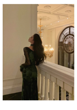 Sheath Square Neckline Long Sleeves Green Long Prom Dresses Birthday Dress SD290