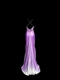 A line Halter Neckline Lilac Satin Prom Dress Ruffle Long Party Dress SD2910 HZ0628